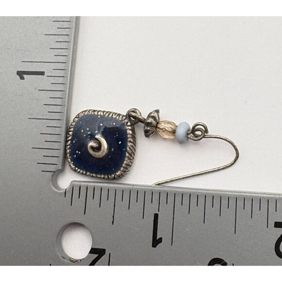 Avon Bead Swirl Design Dangle Earrings Blue Enamel Glitter Finish Silver Tone - Picture 3 of 6